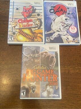 ⁠Nintendo Wii Game Lot: Okami, Chicken Blaster & Cabela's Big Game Hunter 2010